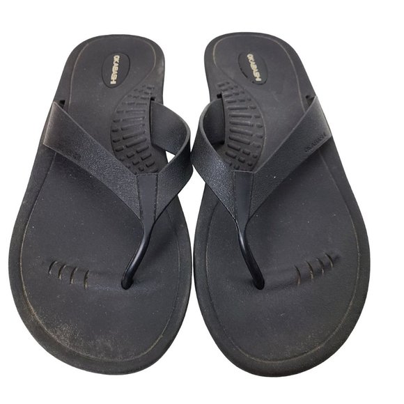 Okabashi Womens L Black Rubber Slip On Flip Flops Thongs Sandals Casual Summer - Picture 2 of 7